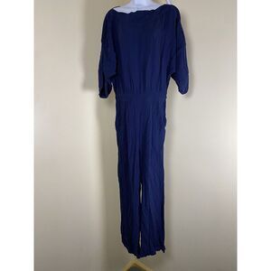 Diane Von Furstenberg Jumpsuit‎ 4 Blue Viscose Crepe 3/4 Sleeve DVF Wide Leg